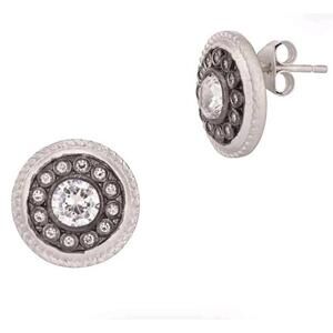 New! Freida Rothman Nautical Button Black Rhodium Silver CZ Stud Earrings